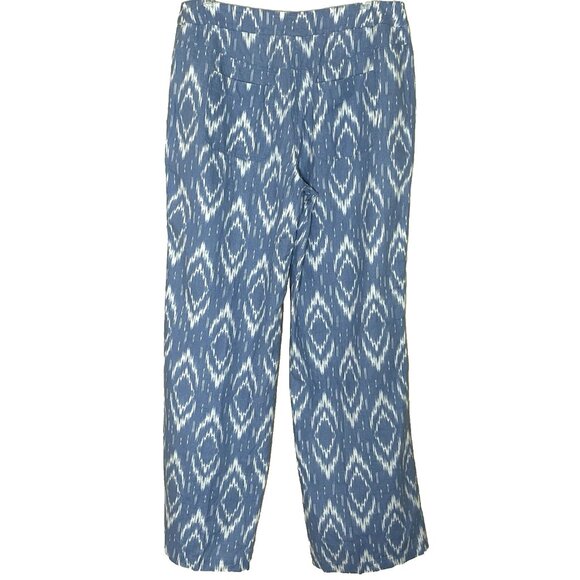 Chico's Blue Ikat Linen Wide Leg Pants Trouser Size 1 US Medium Vacation Casual - Picture 3 of 13